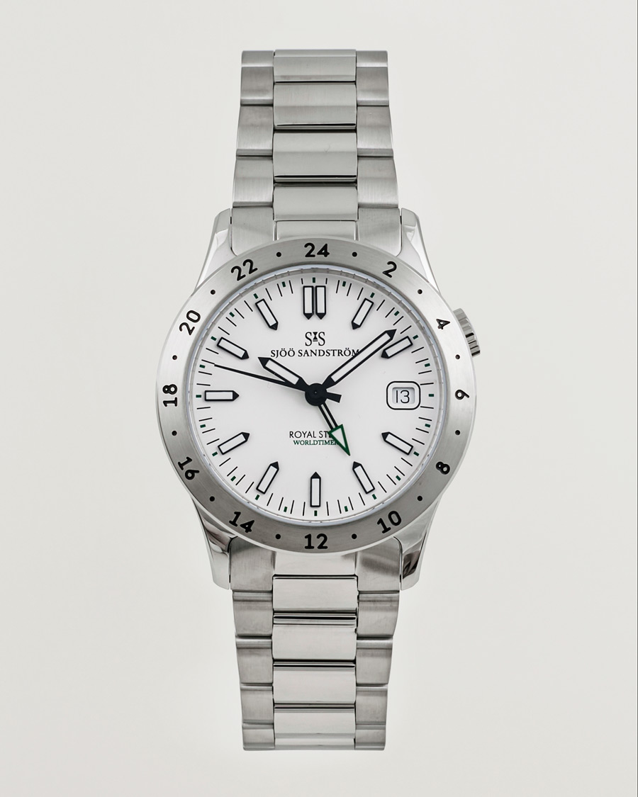 Herre | Sjöö Sandström Royal Steel Worldtimer 36mm White with Steel | Sjöö Sandström | Royal Steel Worldtimer 36mm White with Steel