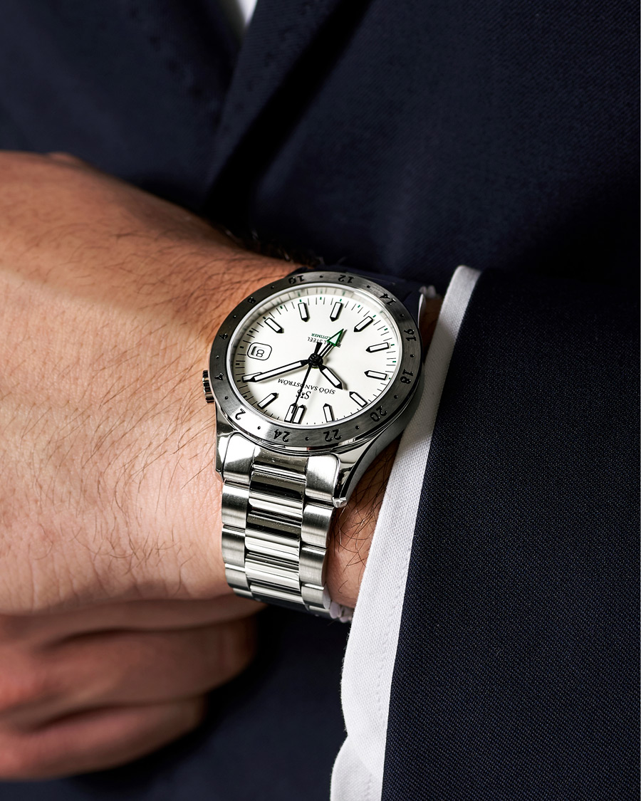 Herre | Sjöö Sandström Royal Steel Worldtimer 36mm White with Steel | Sjöö Sandström | Royal Steel Worldtimer 36mm White with Steel
