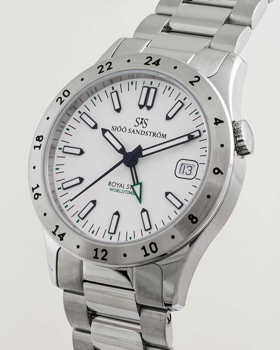 Herre | Sjöö Sandström Royal Steel Worldtimer 36mm White with Steel | Sjöö Sandström | Royal Steel Worldtimer 36mm White with Steel