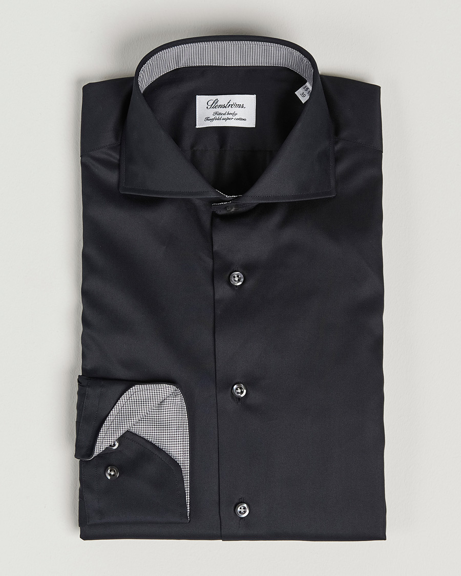 Herre | Skjorter | Stenströms | Fitted Body Contrast Shirt Black