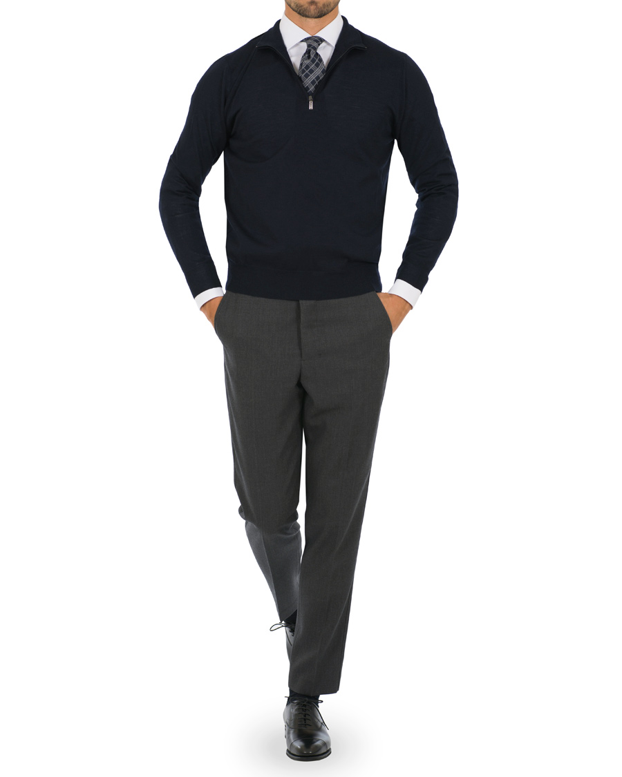 Herre | Gensere | Canali | Merino Wool Half Zip Sweater Navy