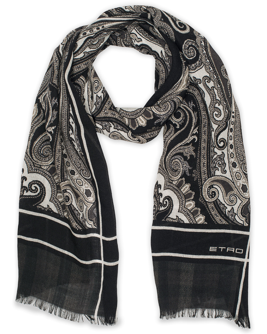 Herre | Etro Calcutta Wool/Cashmere Scarf Black/White | Etro | Calcutta Wool/Cashmere Scarf Black/White