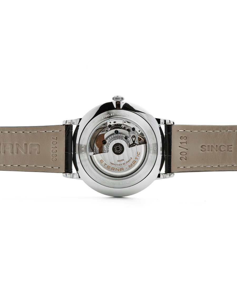 Herre | Eterna Eternity Automatic Silver/Black Silver/Black Leather 40mm | Eterna | Eternity Automatic Silver/Black Silver/Black Leather 40mm