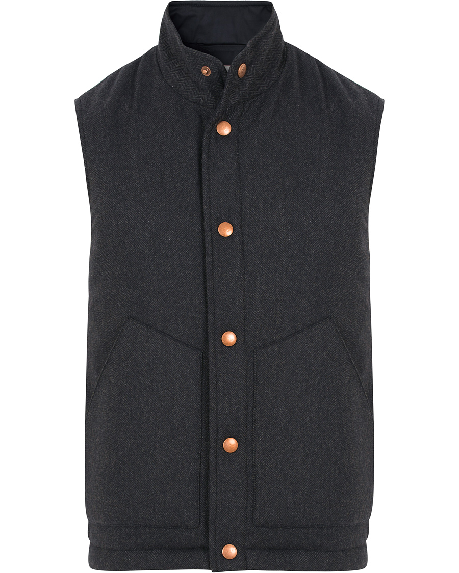 Herre | Jakker | Private White V.C. | The Wool Wadded Wool/Cashmere Gilet Navy Herringbone