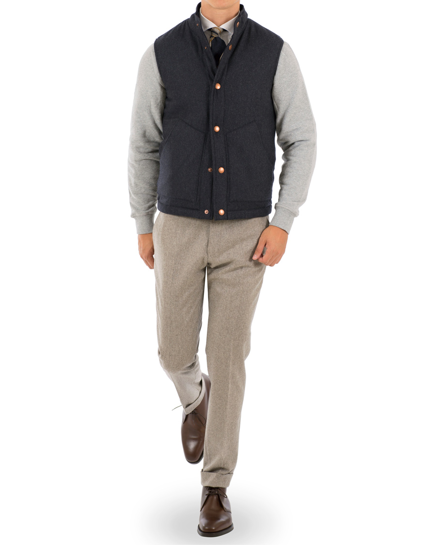 Herre | Jakker | Private White V.C. | The Wool Wadded Wool/Cashmere Gilet Navy Herringbone