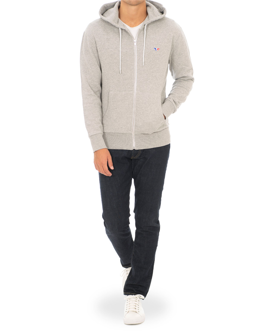 Herre | Gensere | Maison Kitsuné | Zip Hoodie Tricolor Fox Patch Grey Melange