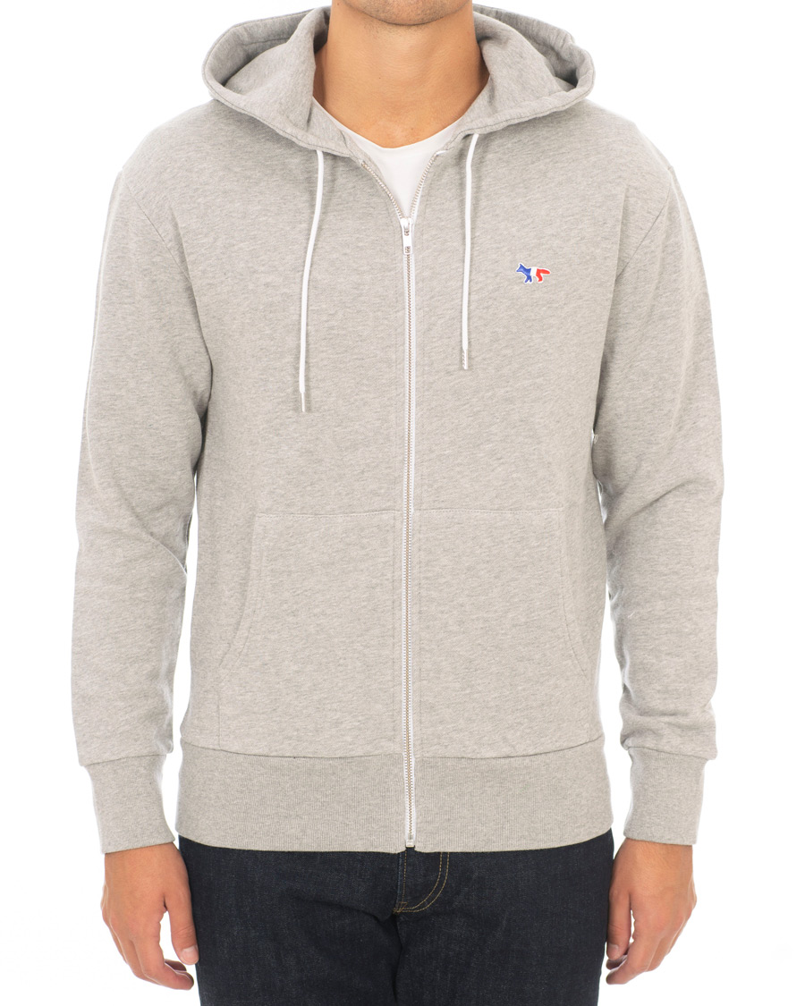 Herre | Gensere | Maison Kitsuné | Zip Hoodie Tricolor Fox Patch Grey Melange