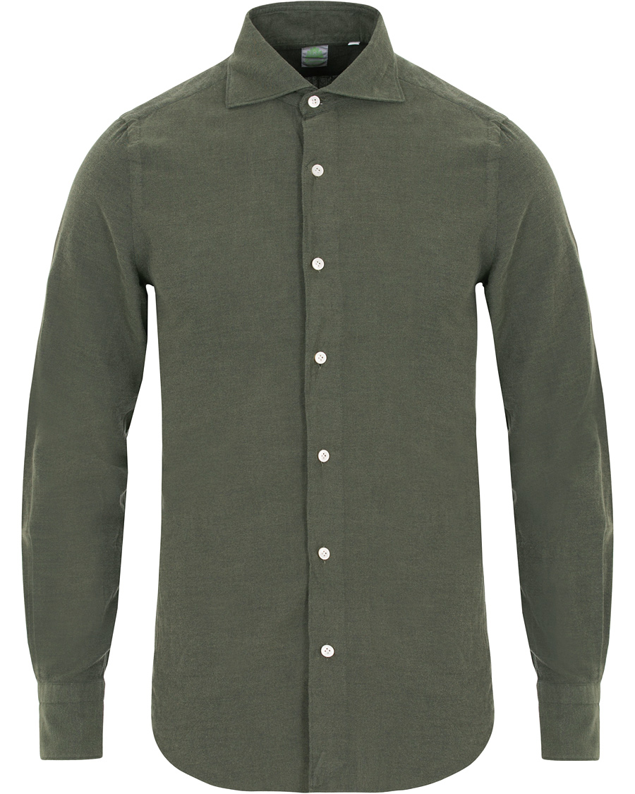 Herre | Skjorter | Finamore Napoli | Tokyo Slim Fit Flannel Shirt Olive