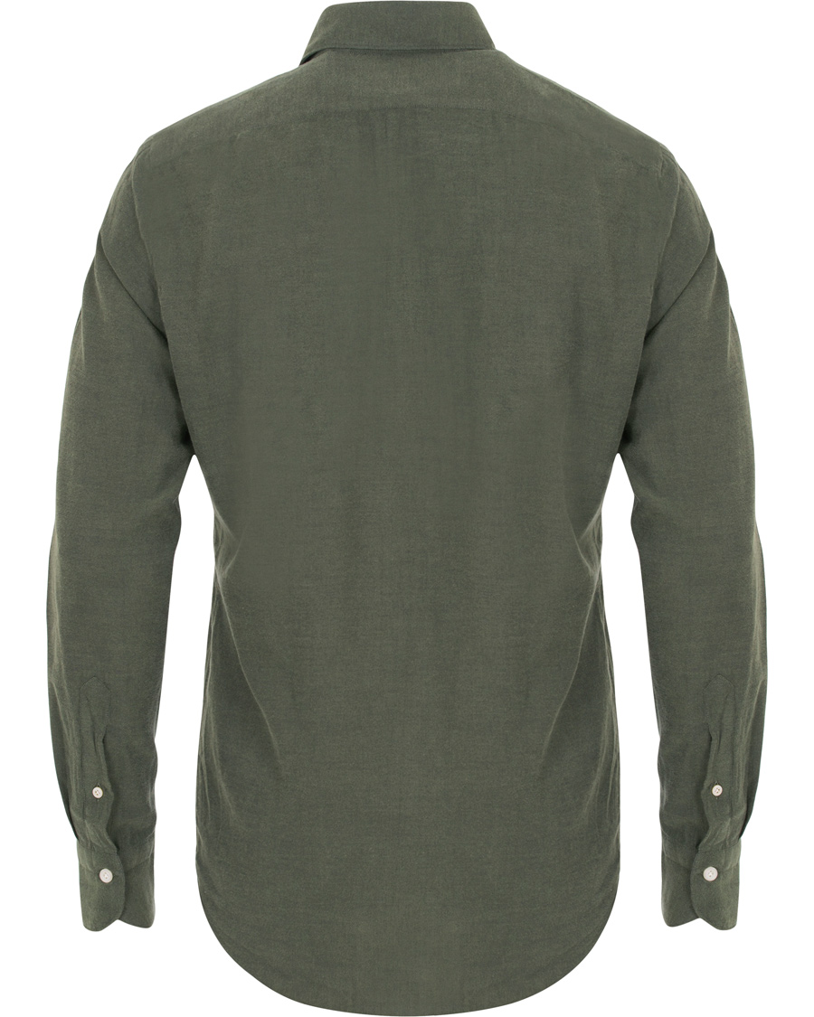 Herre | Skjorter | Finamore Napoli | Tokyo Slim Fit Flannel Shirt Olive