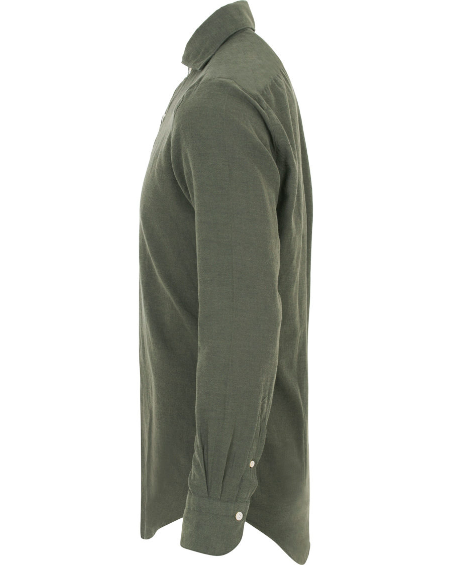 Herre | Skjorter | Finamore Napoli | Tokyo Slim Fit Flannel Shirt Olive