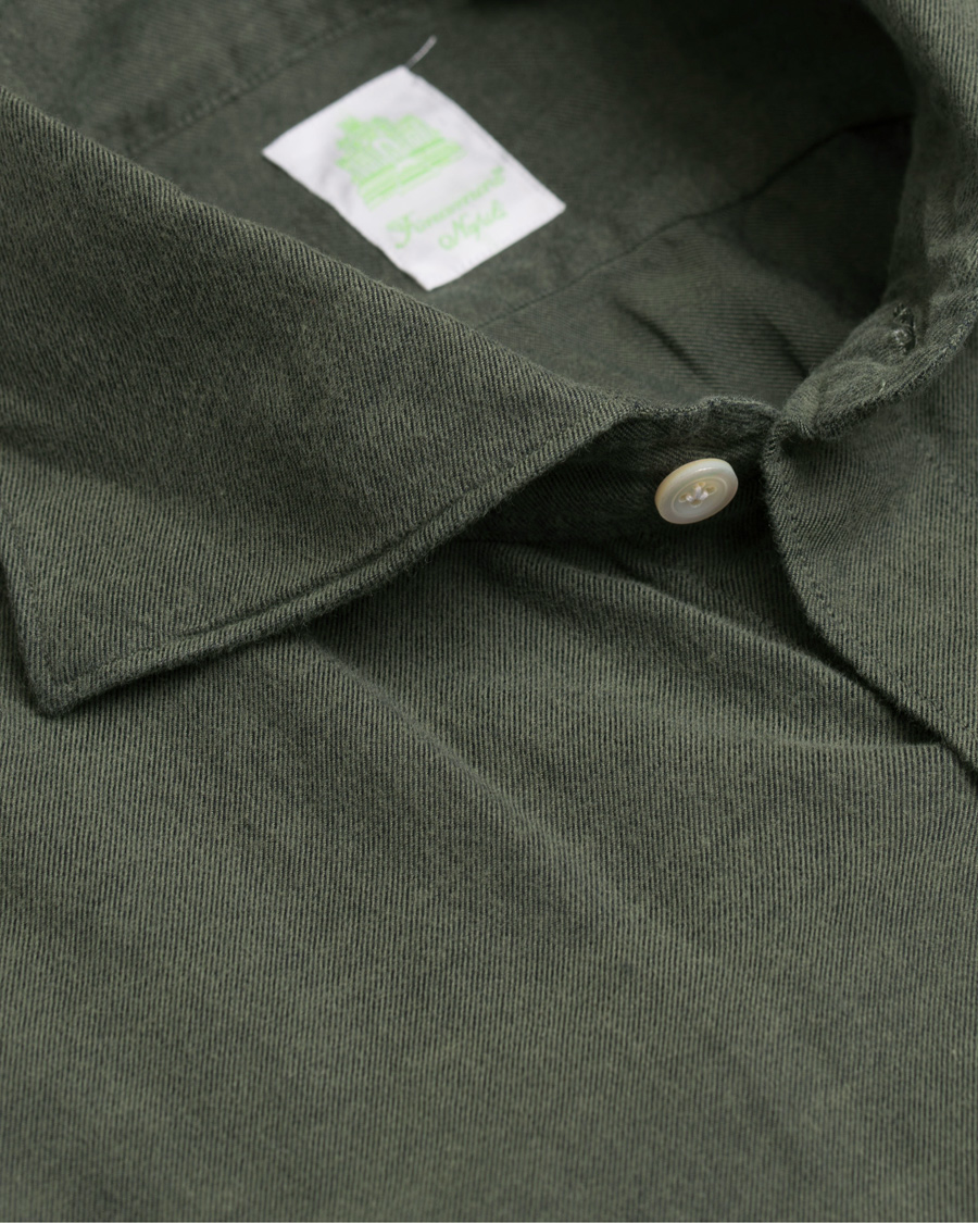 Herre | Skjorter | Finamore Napoli | Tokyo Slim Fit Flannel Shirt Olive