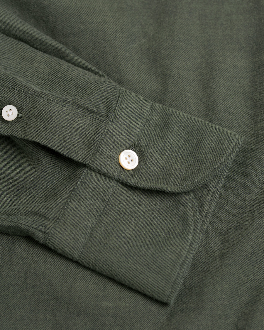 Herre | Skjorter | Finamore Napoli | Tokyo Slim Fit Flannel Shirt Olive