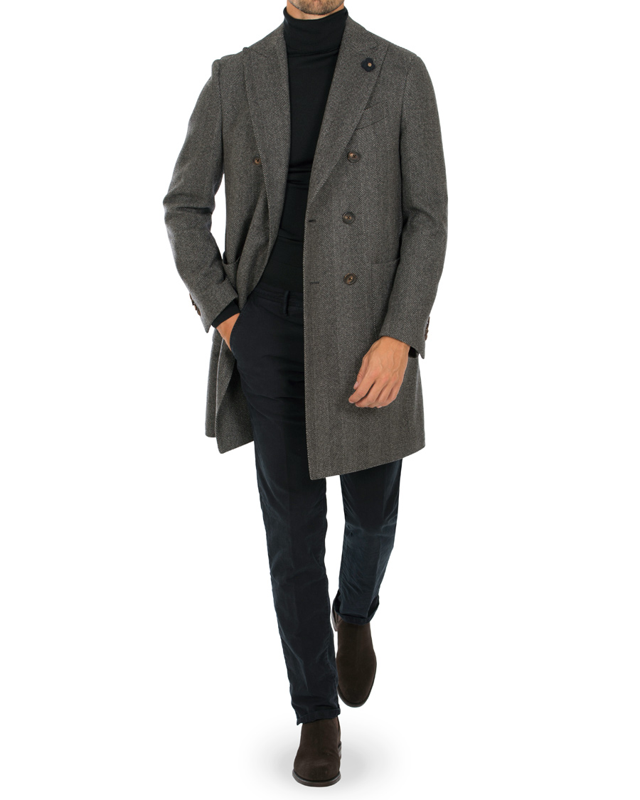Herre | Jakker | Lardini | Double Herringbone Wool Coat Grey