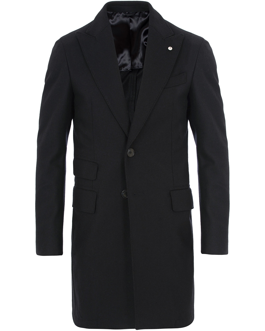 Herre | Jakker | L.B.M. 1911 | Wool Herringbone Peak Lapel Coat Navy