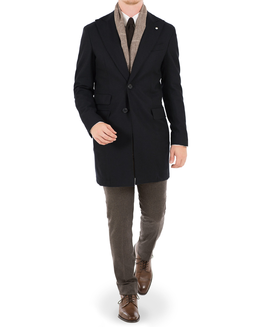 Herre | Jakker | L.B.M. 1911 | Wool Herringbone Peak Lapel Coat Navy