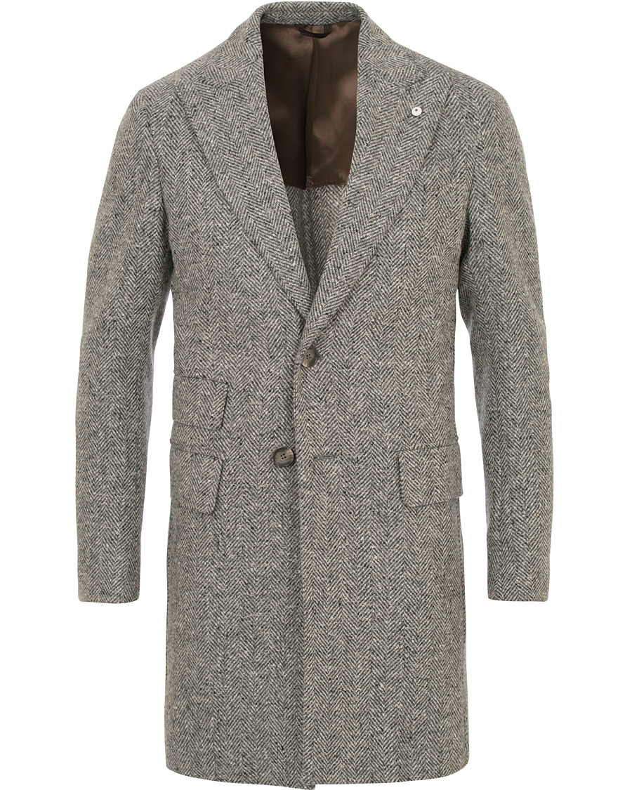 Herre | Jakker | L.B.M. 1911 | Wool Herringbone Peak Lapel Coat Light Grey