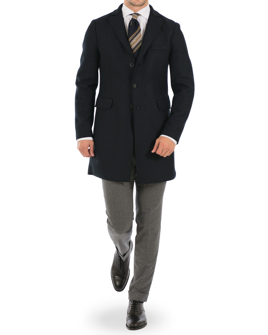 Herre | Jakker | Harris Wharf London | Chestercoat Wool Raw Edge Coat Dark Blue