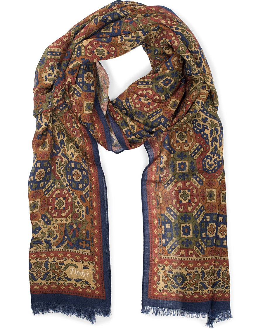 Herre | Drake's Wool/Silk Tapestry Print Scarf Rust | Drake's | Wool/Silk Tapestry Print Scarf Rust