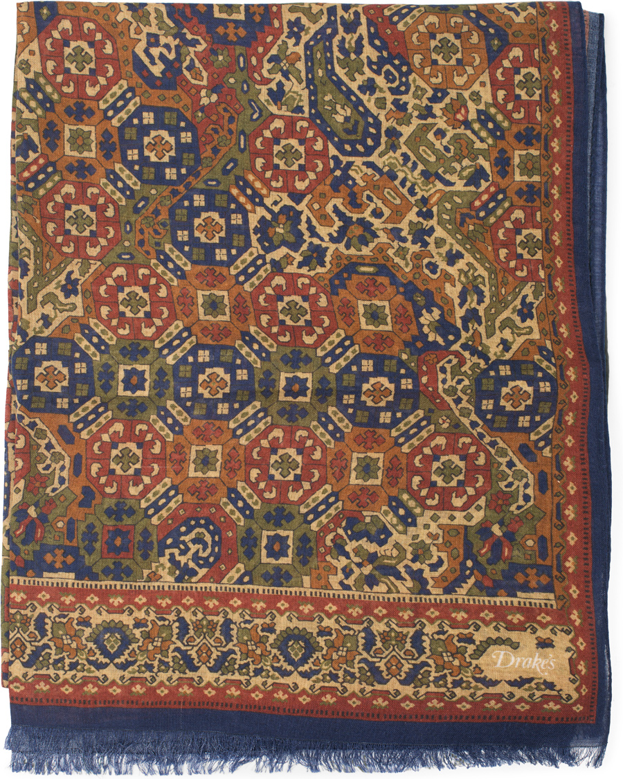 Herre | Drake's Wool/Silk Tapestry Print Scarf Rust | Drake's | Wool/Silk Tapestry Print Scarf Rust
