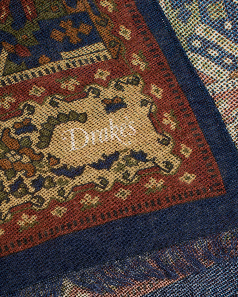 Herre | Drake's Wool/Silk Tapestry Print Scarf Rust | Drake's | Wool/Silk Tapestry Print Scarf Rust