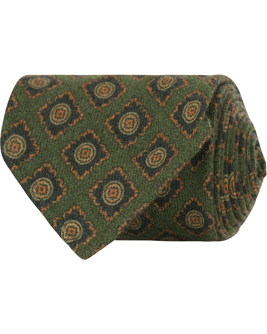 Herre | Drake's Wool Square Handrolled 8 cm Tie Green | Drake's | Wool Square Handrolled 8 cm Tie Green