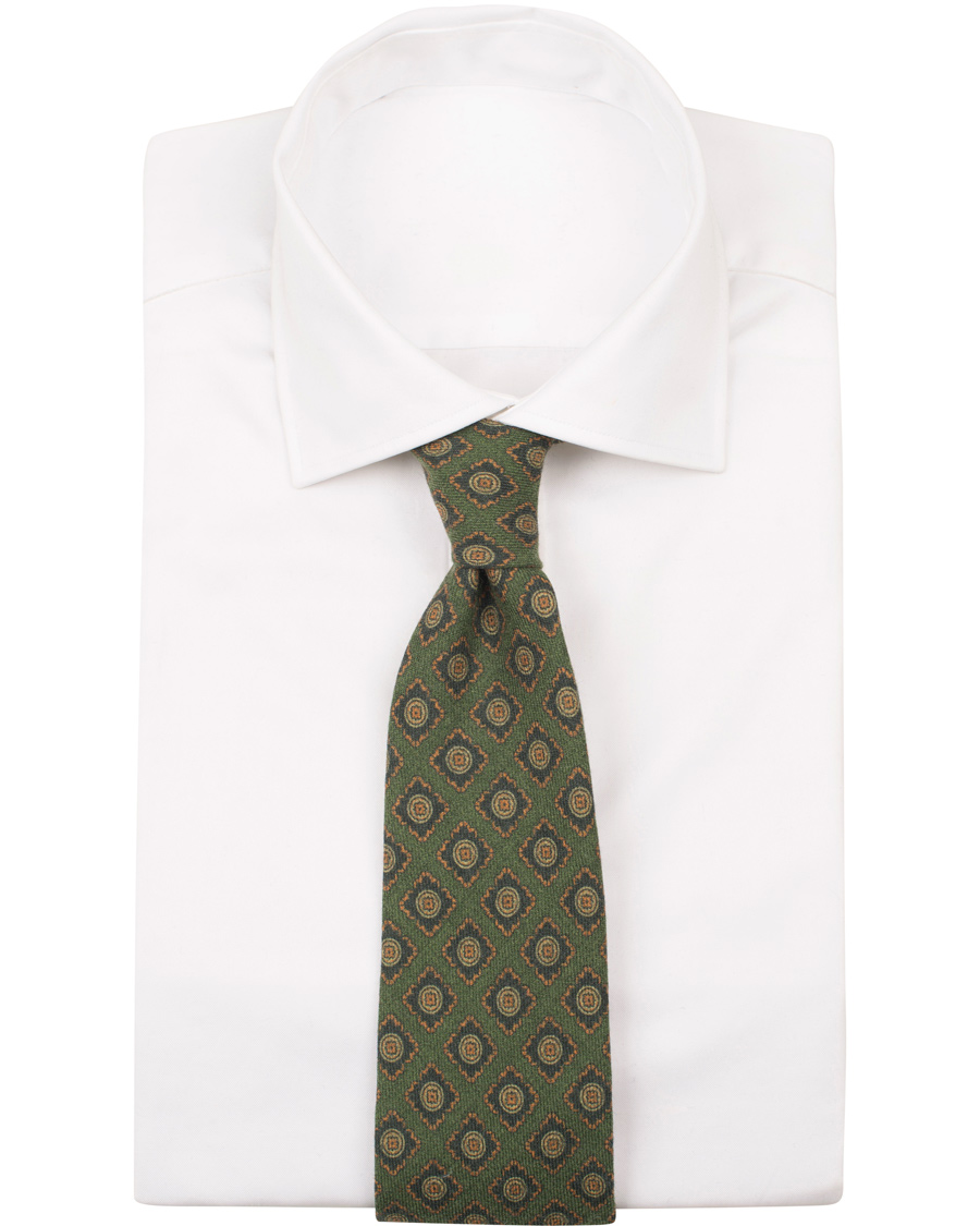 Herre | Drake's Wool Square Handrolled 8 cm Tie Green | Drake's | Wool Square Handrolled 8 cm Tie Green