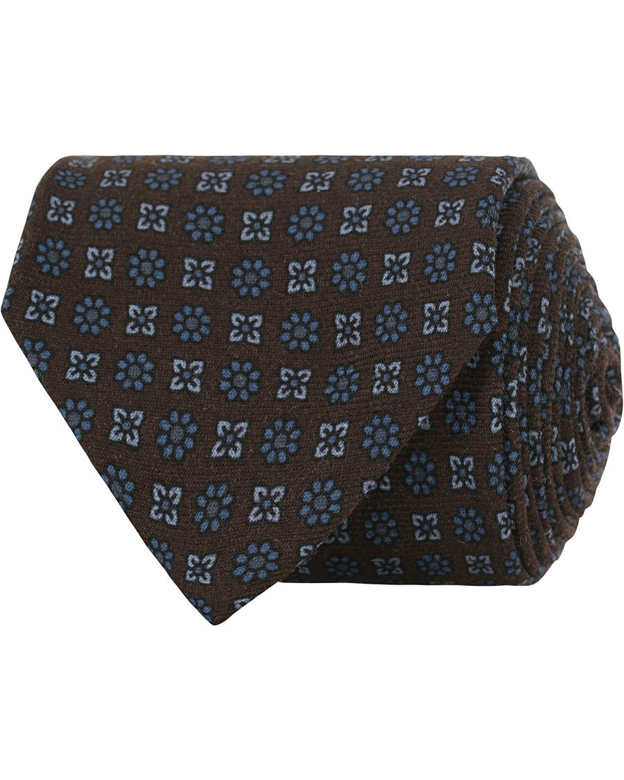 Herre | Drake's Wool Medallion Self Tip 8 cm Tie Brown | Drake's | Wool Medallion Self Tip 8 cm Tie Brown