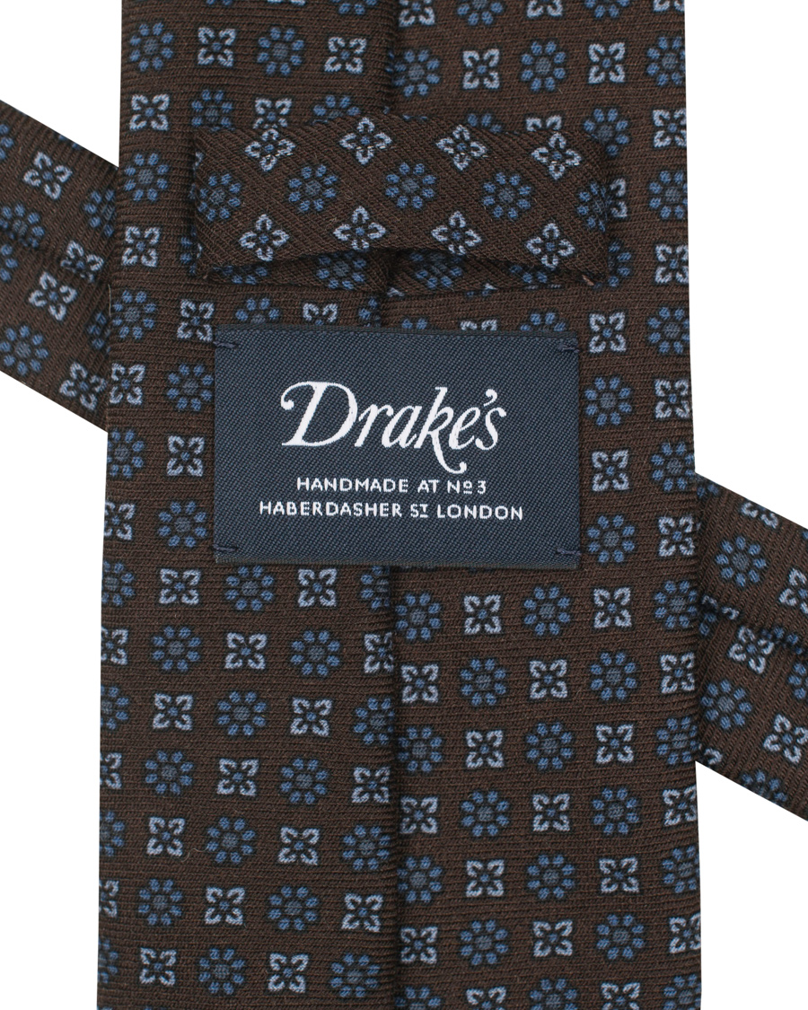 Herre | Drake's Wool Medallion Self Tip 8 cm Tie Brown | Drake's | Wool Medallion Self Tip 8 cm Tie Brown