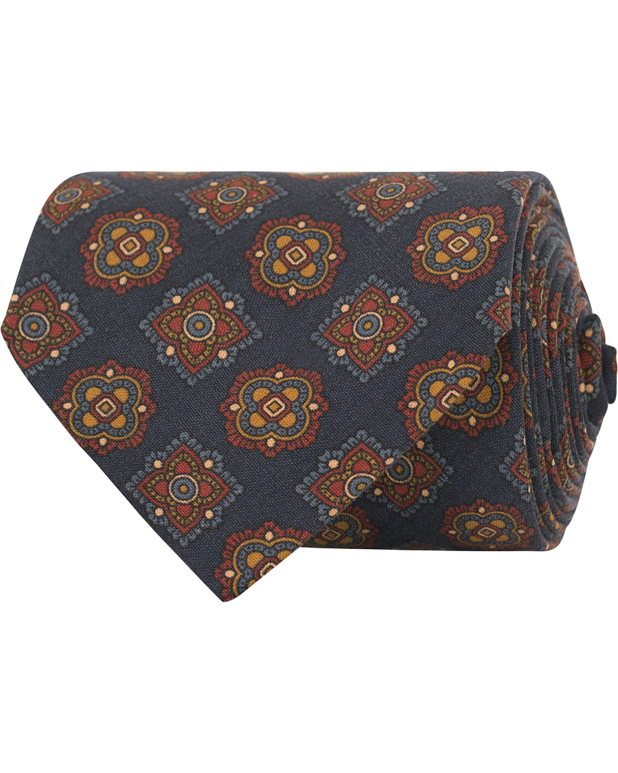 Herre | Drake's Silk Medallion Self Tip 8 cm Tie Blue | Drake's | Silk Medallion Self Tip 8 cm Tie Blue