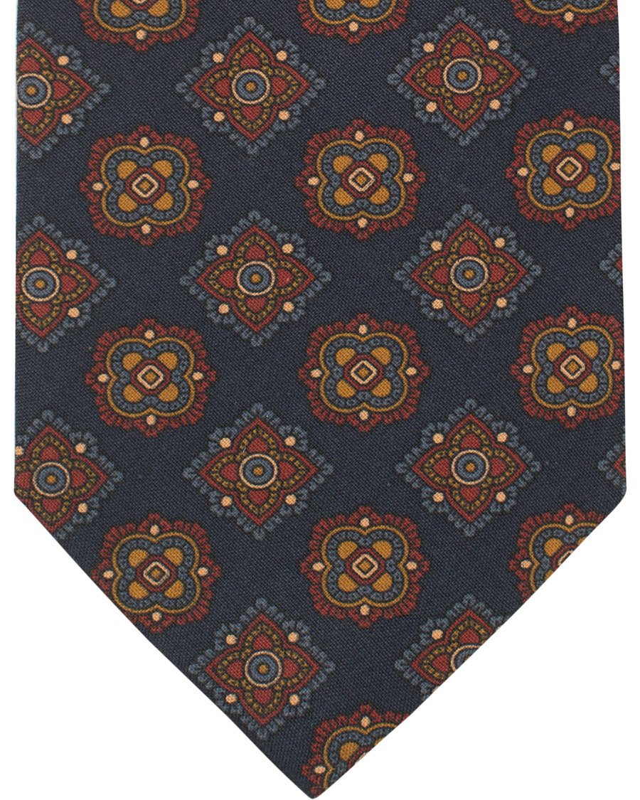 Herre | Drake's Silk Medallion Self Tip 8 cm Tie Blue | Drake's | Silk Medallion Self Tip 8 cm Tie Blue