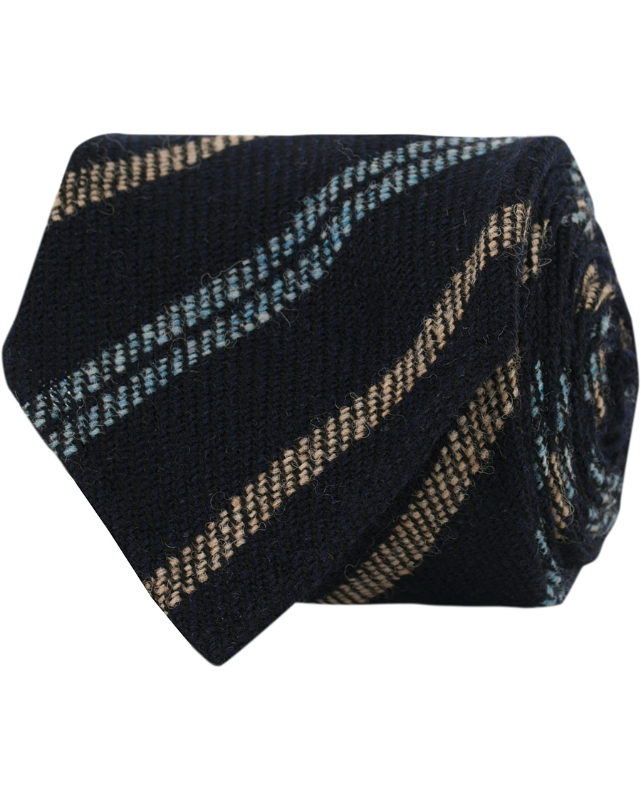 Herre | Drake's Wool Stripe Handrolled 8 cm Tie Navy | Drake's | Wool Stripe Handrolled 8 cm Tie Navy