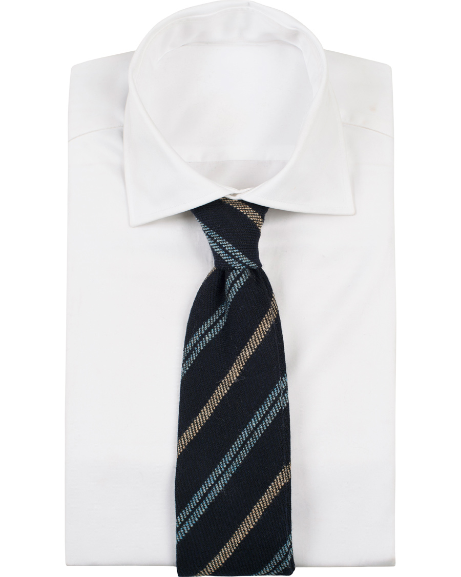 Herre | Drake's Wool Stripe Handrolled 8 cm Tie Navy | Drake's | Wool Stripe Handrolled 8 cm Tie Navy