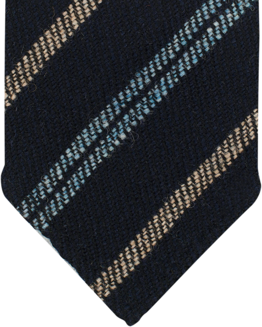 Herre | Drake's Wool Stripe Handrolled 8 cm Tie Navy | Drake's | Wool Stripe Handrolled 8 cm Tie Navy