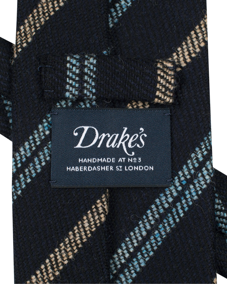 Herre | Drake's Wool Stripe Handrolled 8 cm Tie Navy | Drake's | Wool Stripe Handrolled 8 cm Tie Navy