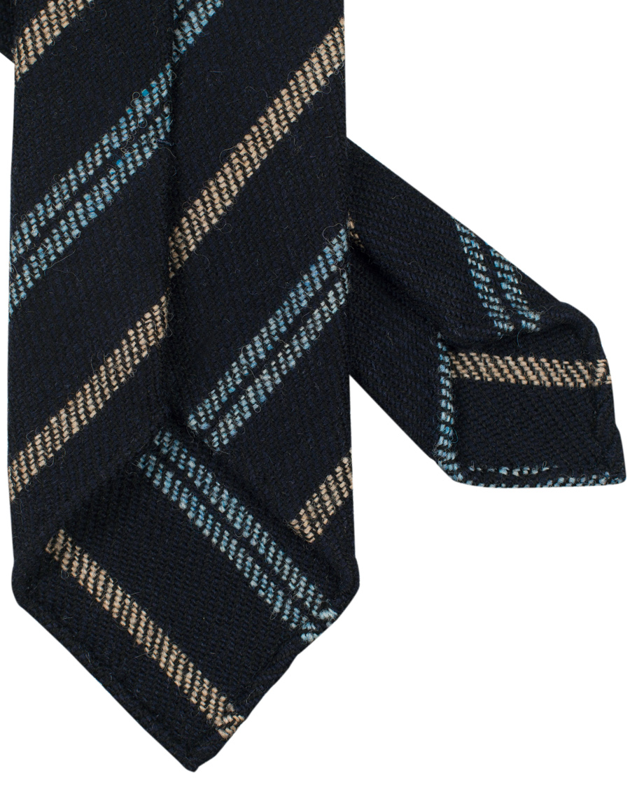 Herre | Drake's Wool Stripe Handrolled 8 cm Tie Navy | Drake's | Wool Stripe Handrolled 8 cm Tie Navy