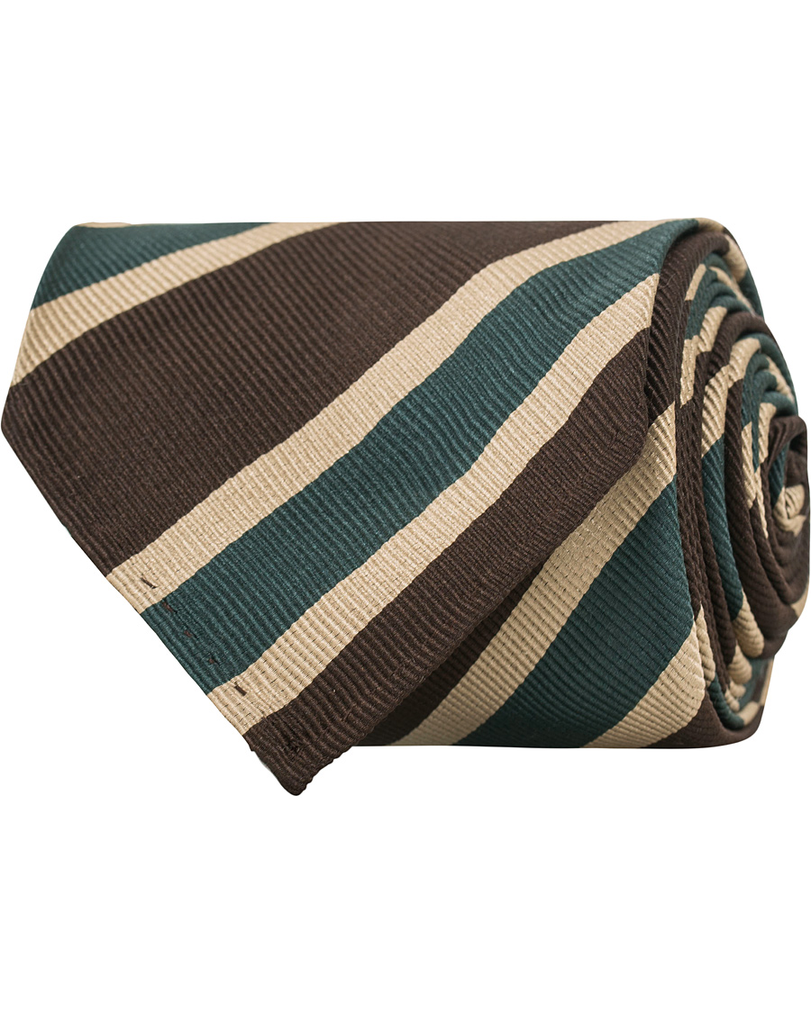 Herre | Drake's Silk Stripe Handrolled 8 cm Tie Brown | Drake's | Silk Stripe Handrolled 8 cm Tie Brown