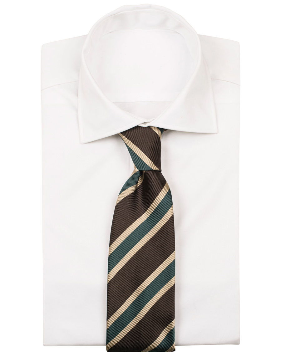 Herre | Drake's Silk Stripe Handrolled 8 cm Tie Brown | Drake's | Silk Stripe Handrolled 8 cm Tie Brown