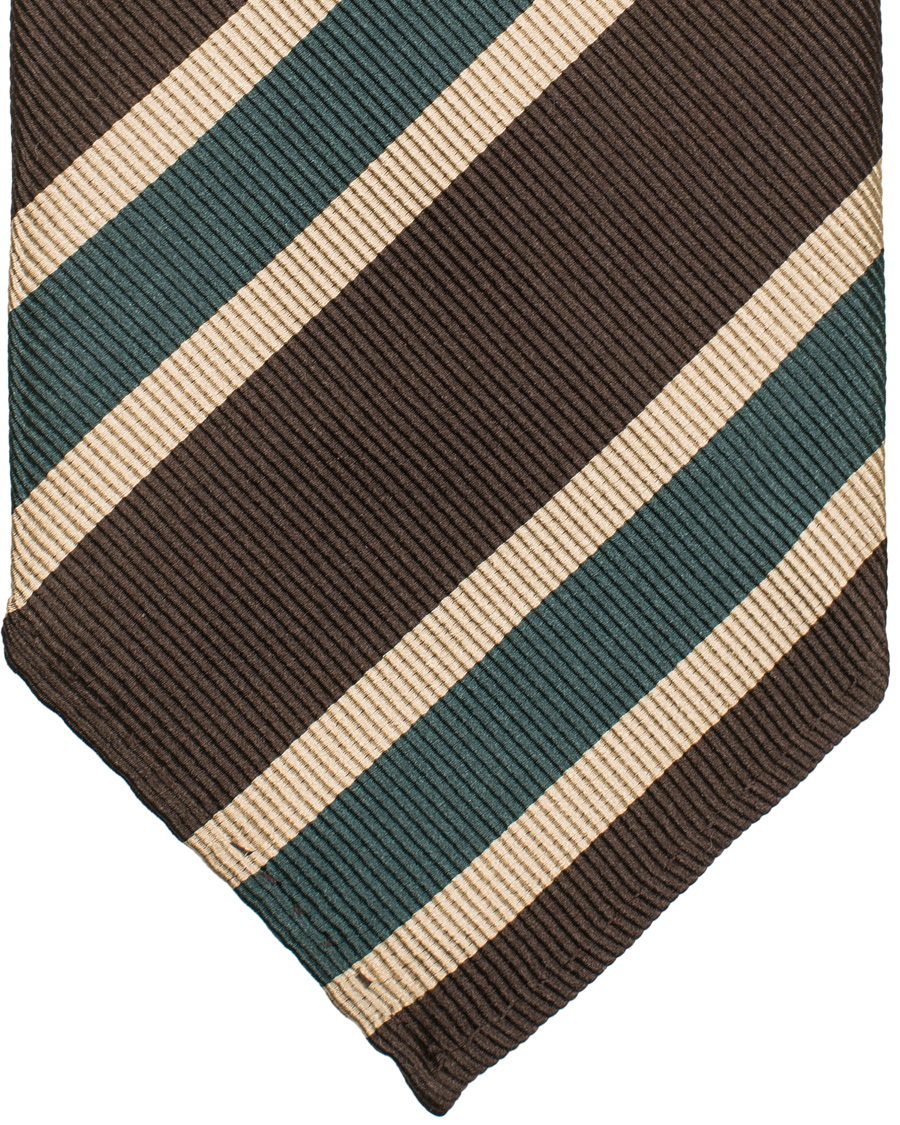 Herre | Drake's Silk Stripe Handrolled 8 cm Tie Brown | Drake's | Silk Stripe Handrolled 8 cm Tie Brown