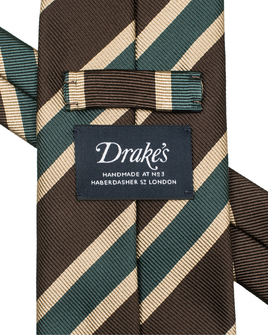 Herre | Drake's Silk Stripe Handrolled 8 cm Tie Brown | Drake's | Silk Stripe Handrolled 8 cm Tie Brown