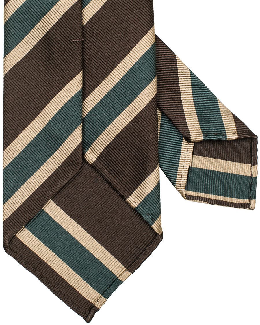 Herre | Drake's Silk Stripe Handrolled 8 cm Tie Brown | Drake's | Silk Stripe Handrolled 8 cm Tie Brown