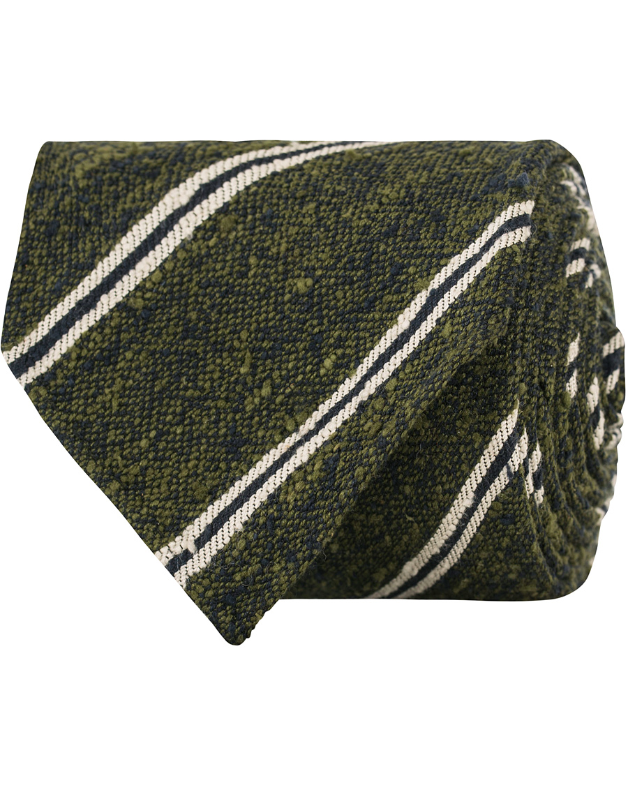 Herre | Drake's Silk Stripe Handrolled 8 cm Tie Green | Drake's | Silk Stripe Handrolled 8 cm Tie Green