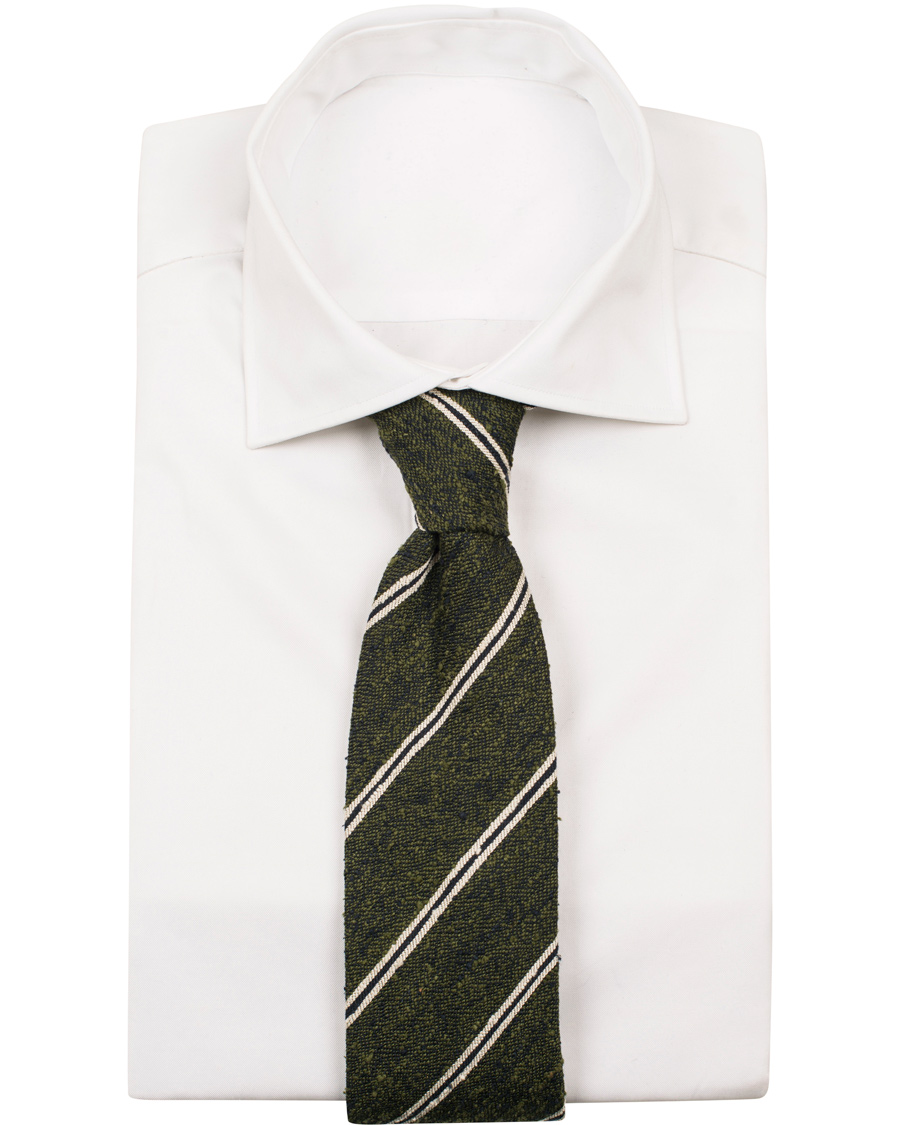 Herre | Drake's Silk Stripe Handrolled 8 cm Tie Green | Drake's | Silk Stripe Handrolled 8 cm Tie Green