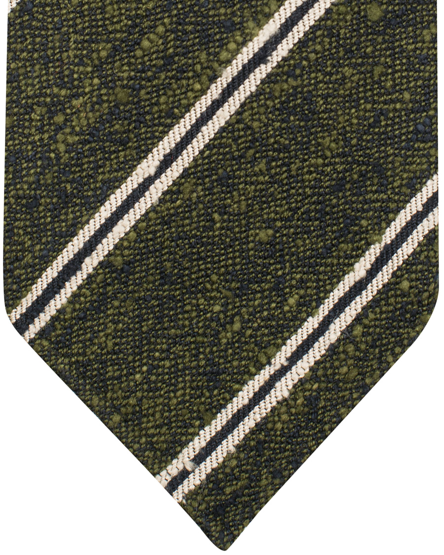 Herre | Drake's Silk Stripe Handrolled 8 cm Tie Green | Drake's | Silk Stripe Handrolled 8 cm Tie Green