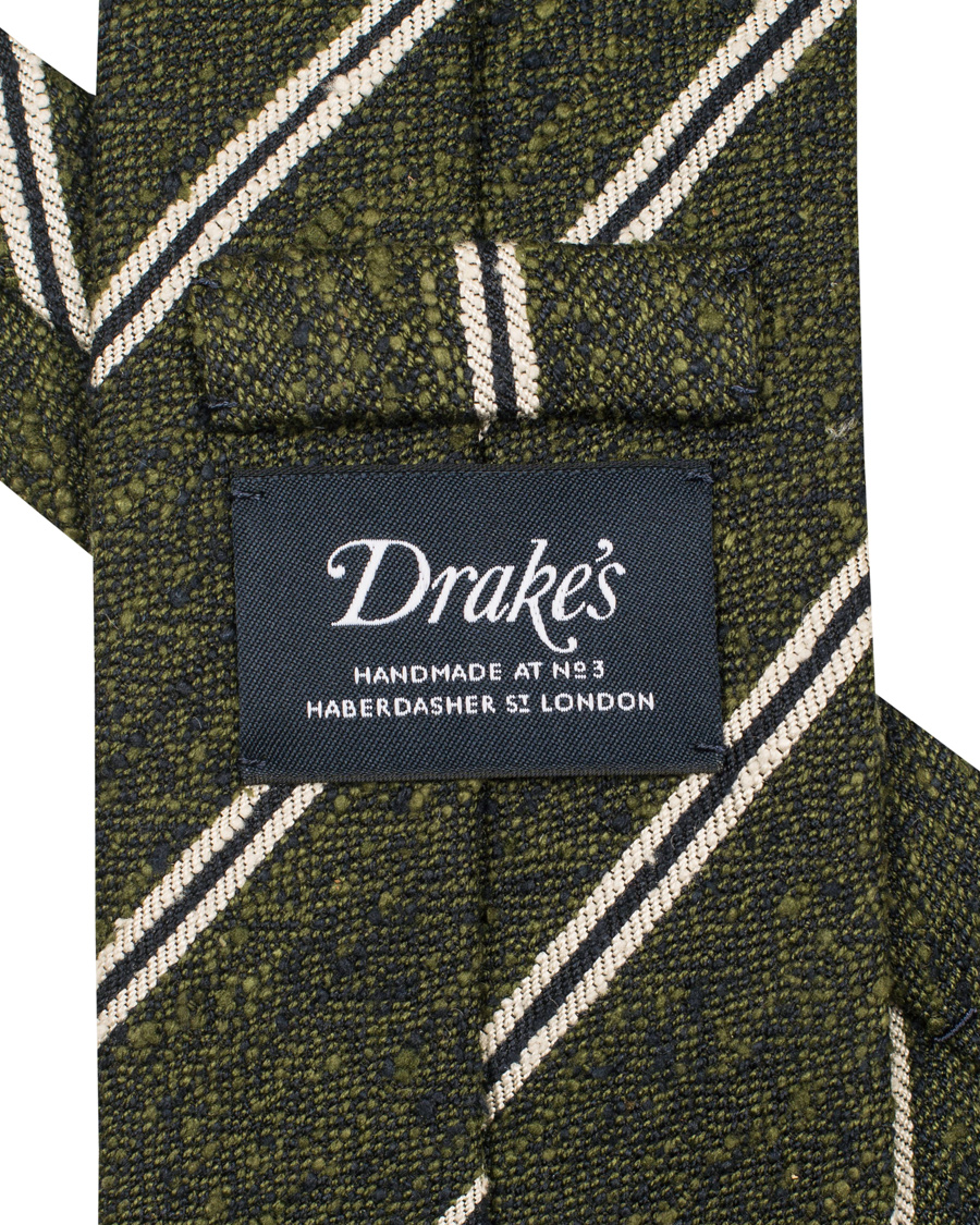 Herre | Drake's Silk Stripe Handrolled 8 cm Tie Green | Drake's | Silk Stripe Handrolled 8 cm Tie Green