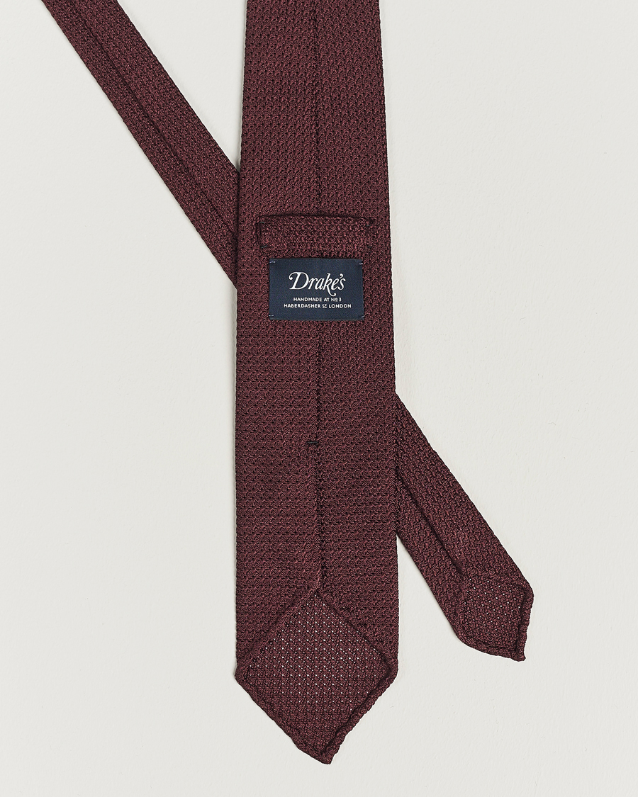 Herre | Preppy Authentic | Drake's | Silk Grenadine Handrolled 8 cm Tie Wine Red