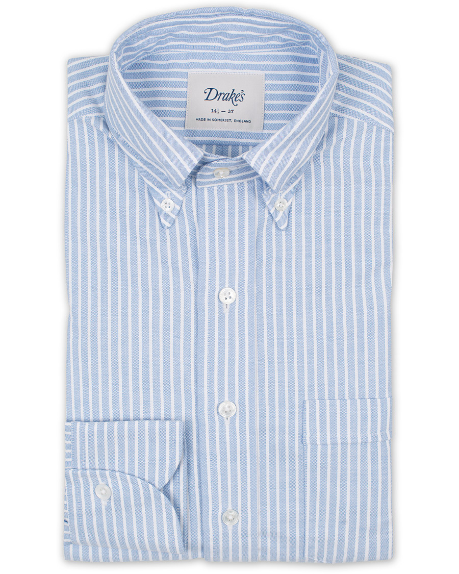 Herre | Skjorter | Drake's | Slim Fit Stripe Button Down Shirt White/Blue