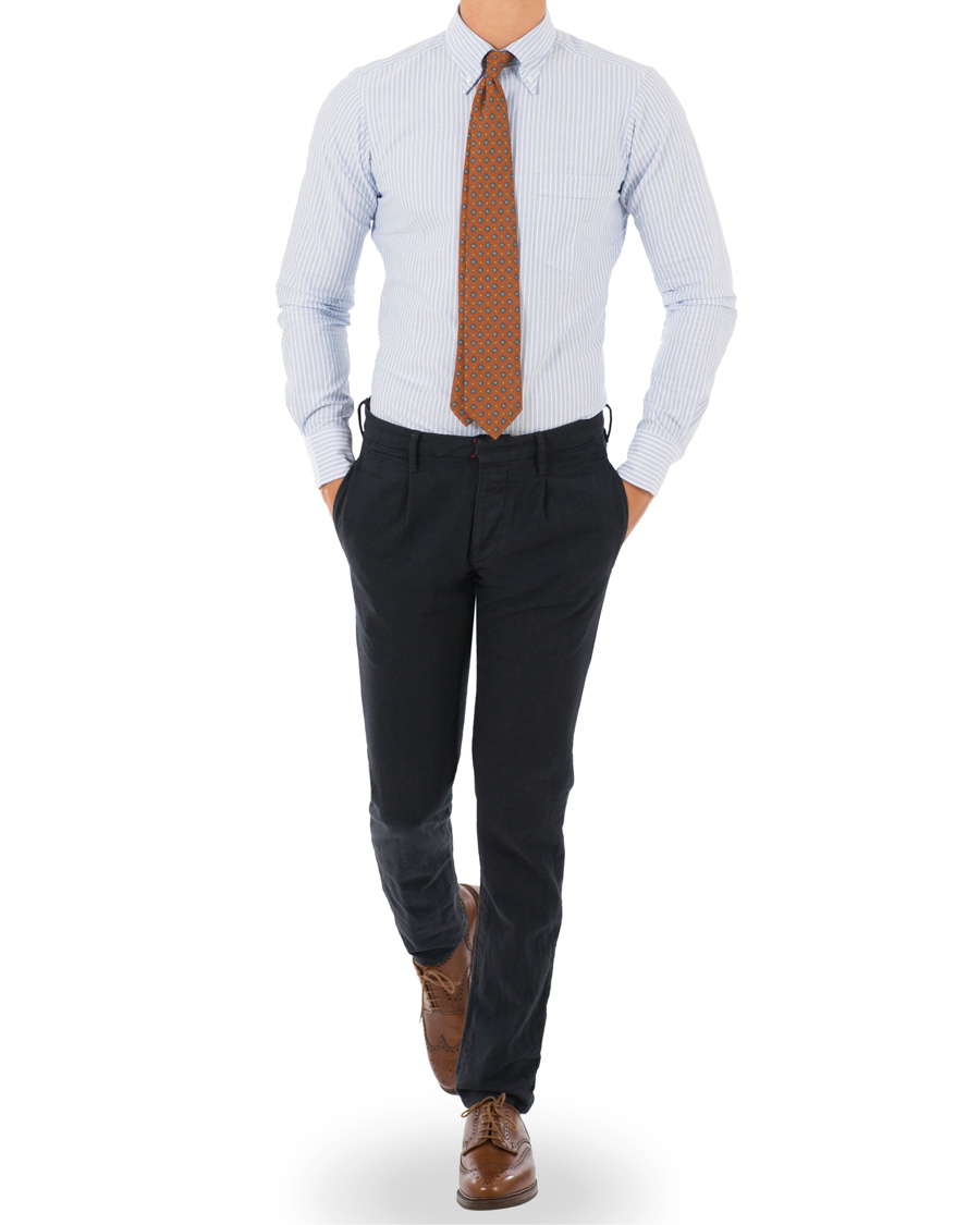 Herre | Skjorter | Drake's | Slim Fit Stripe Button Down Shirt White/Blue