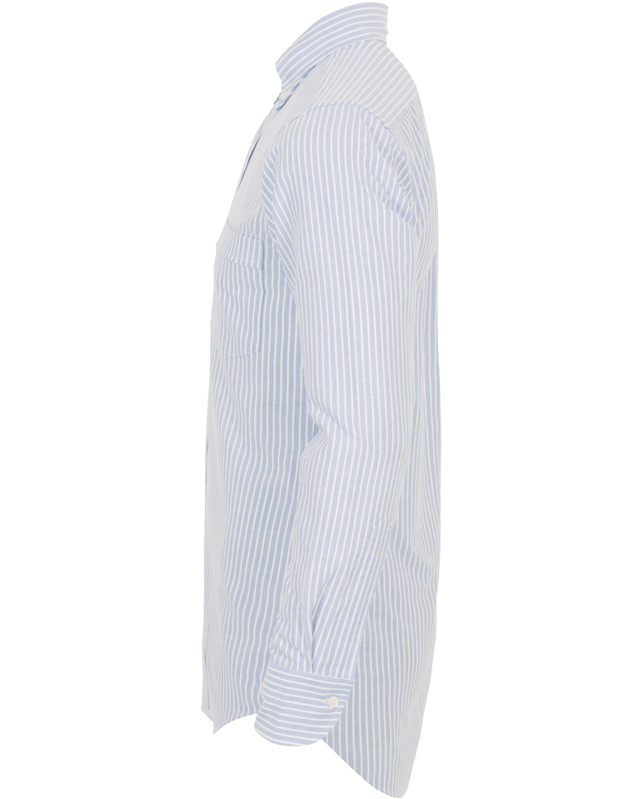 Herre | Skjorter | Drake's | Slim Fit Stripe Button Down Shirt White/Blue
