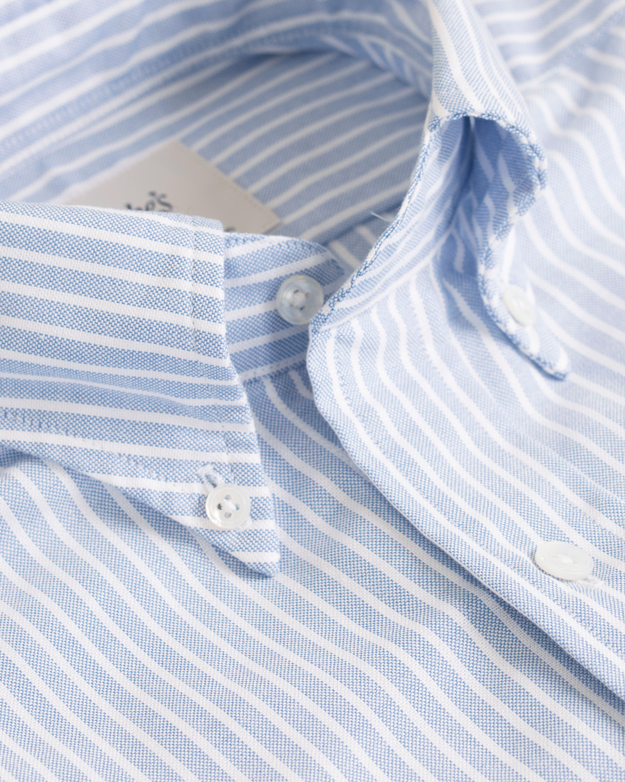 Herre | Skjorter | Drake's | Slim Fit Stripe Button Down Shirt White/Blue