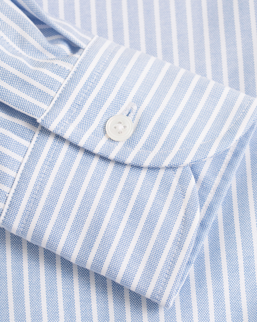 Herre | Skjorter | Drake's | Slim Fit Stripe Button Down Shirt White/Blue